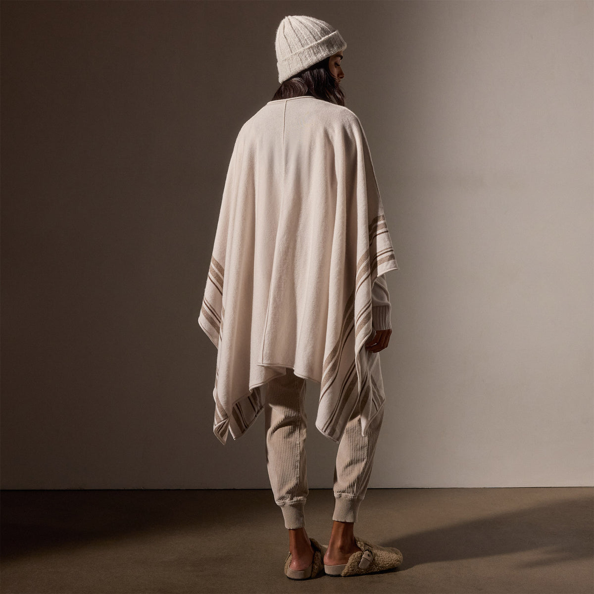 Recycled Cashmere Striped Poncho in Pearl | James Perse Los Angeles / Womens