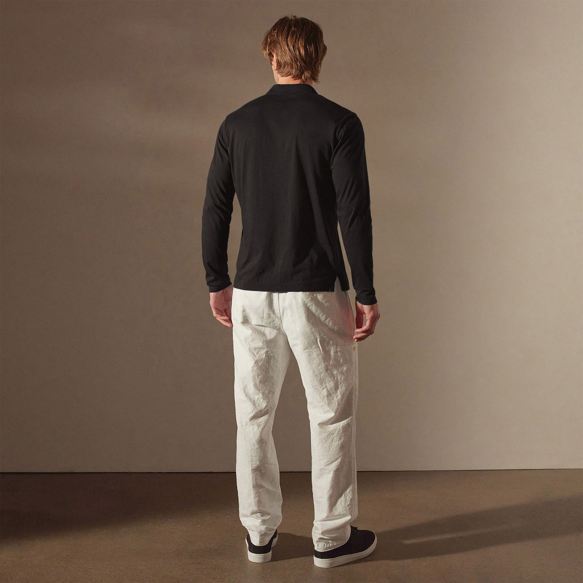 Luxe Lotus Jersey Long Sleeve Polo in Black | James Perse Los Angeles