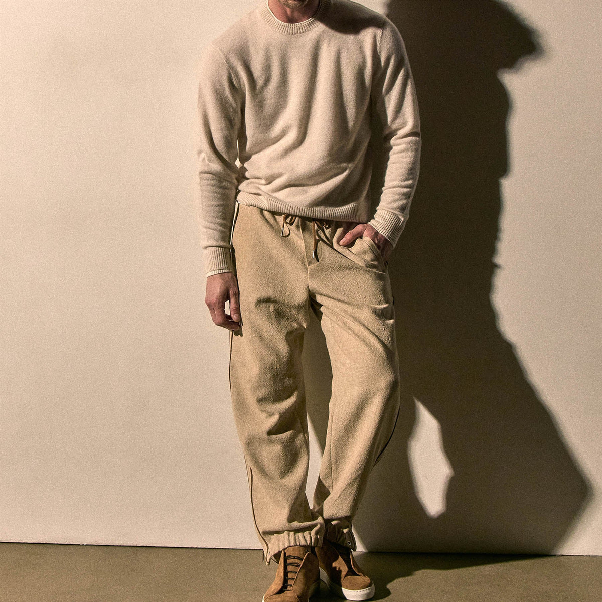 Italian Spun Cashmere Crew in Stucco/Ivory | James Perse Los Angeles