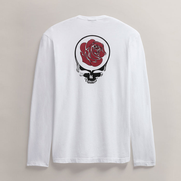 Men's Grateful Dead Rose Long Sleeve Crew in White/Red | James Perse Los Angeles