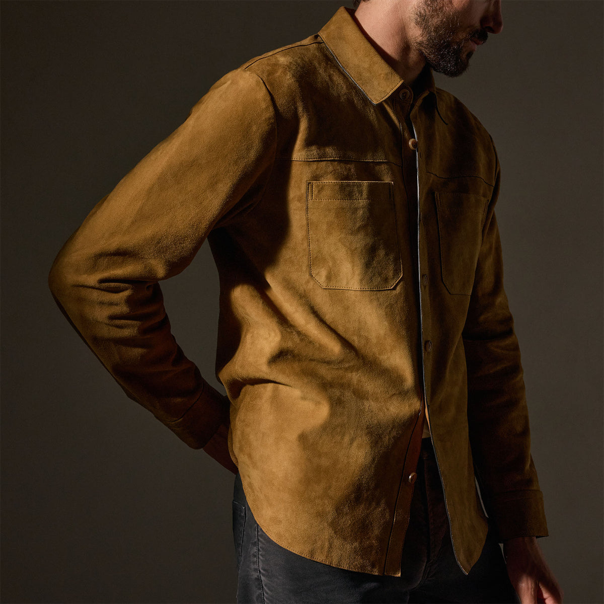 Suede Western Shirt in Tobacco | James Perse Los Angeles