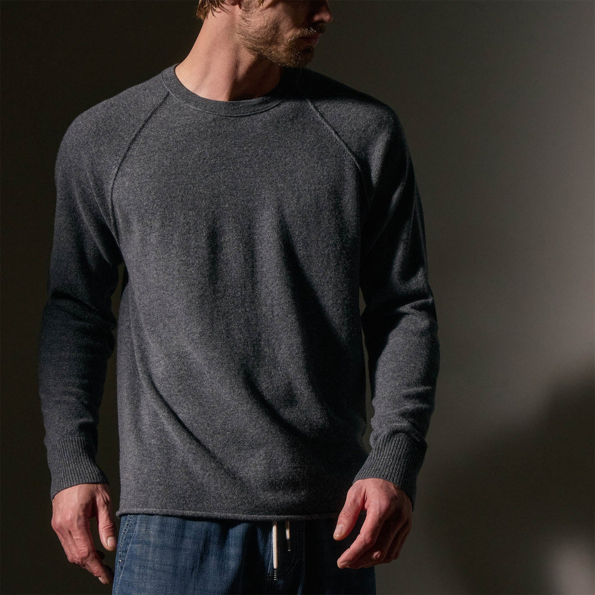 Rcld Cashmere Palm Intarsia Raglan in Flannel/Black | James Perse Los Angeles