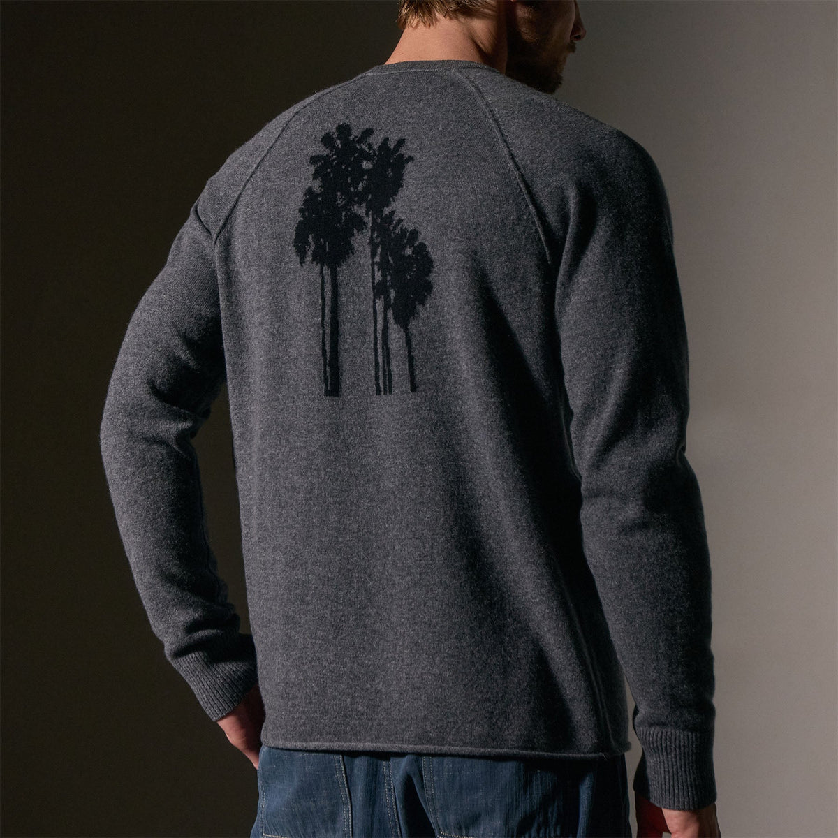 Rcld Cashmere Palm Intarsia Raglan in Flannel/Black | James Perse Los Angeles