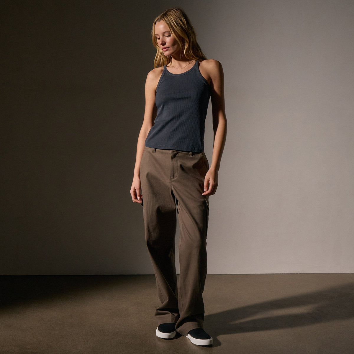 Ribbed High Neck Cami in Blue Noir Pigment | James Perse Los Angeles