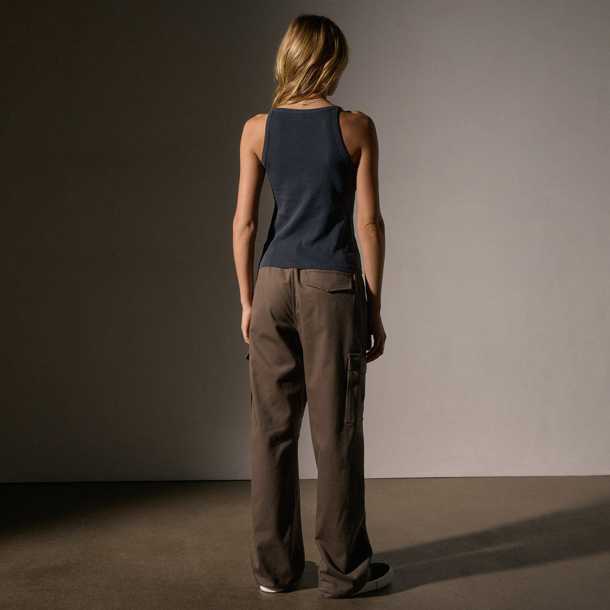 Ribbed High Neck Cami in Blue Noir Pigment | James Perse Los Angeles