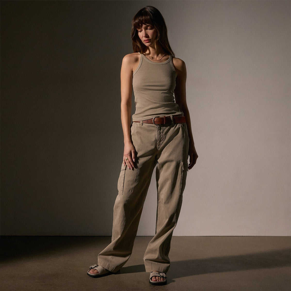 Ribbed High Neck Cami in Overcast Pigment | James Perse Los Angeles