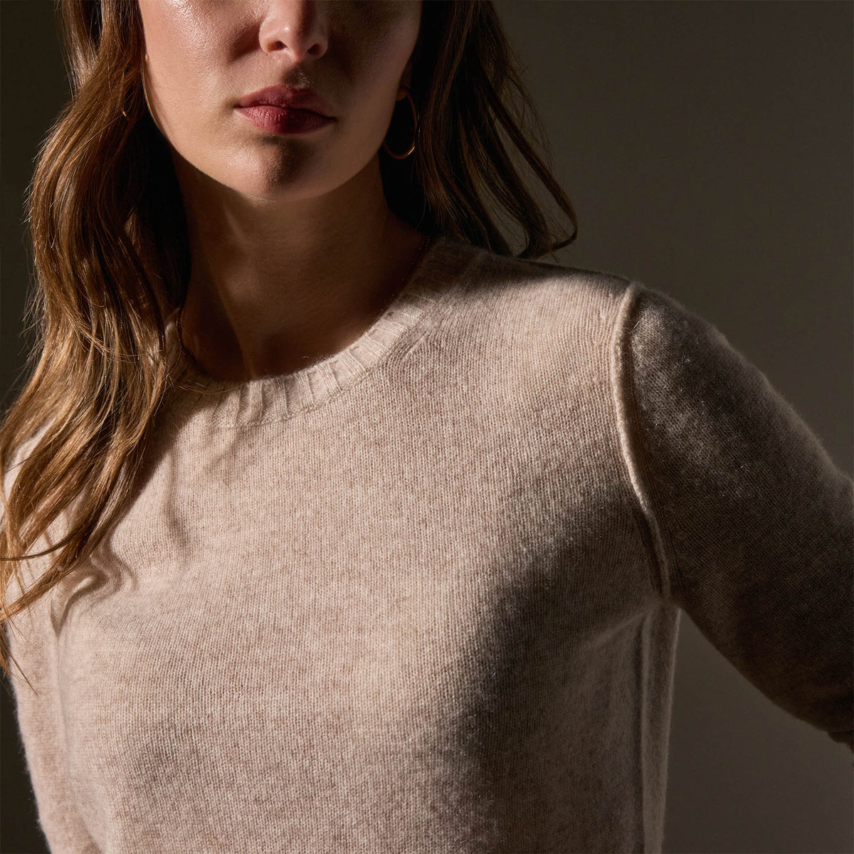 Soft Featherweight Cashmere Cropped Sweater in Light Beige | James Perse Los Angeles
