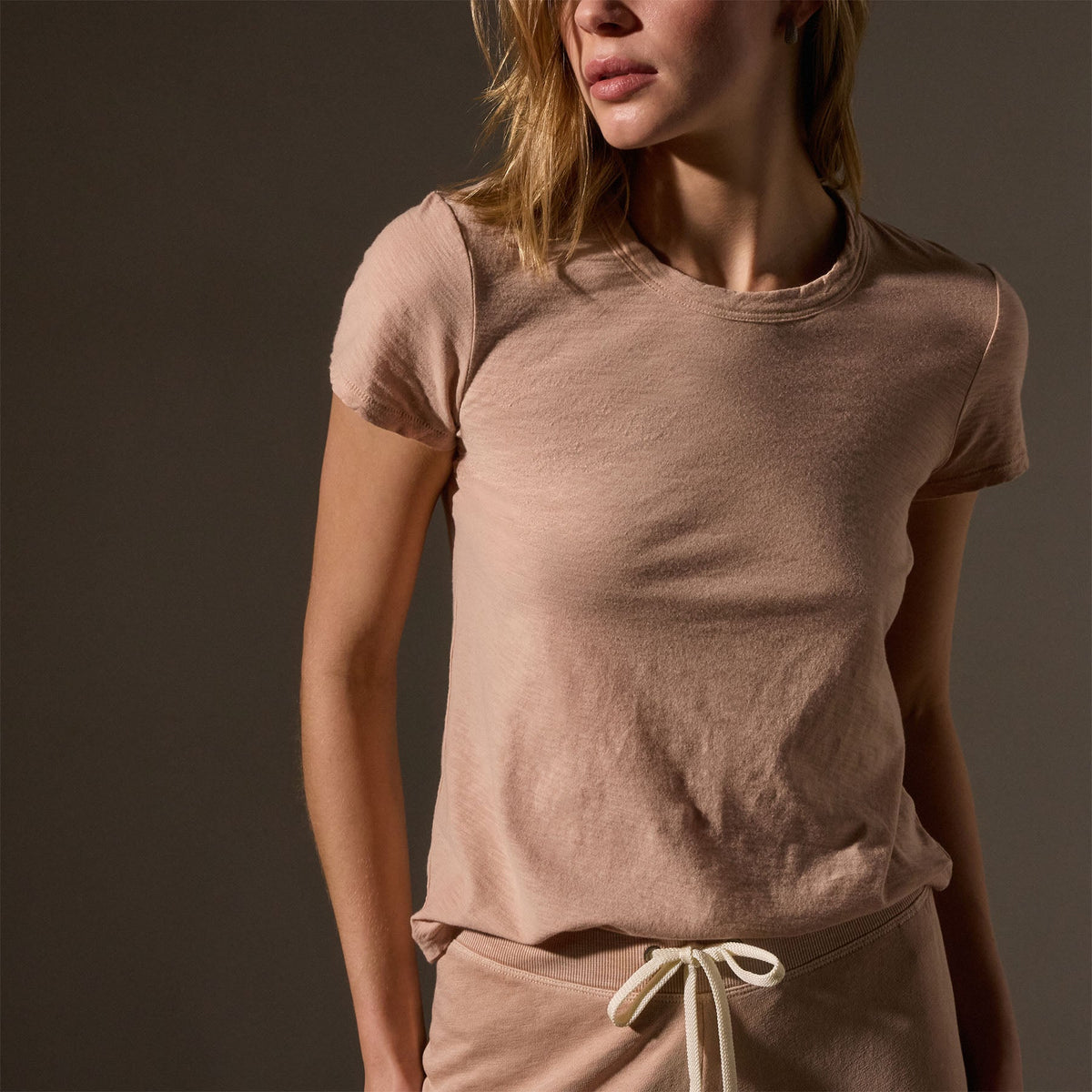 Sheer Slub Crew Neck Tee in Rose Nude | James Perse Los Angeles