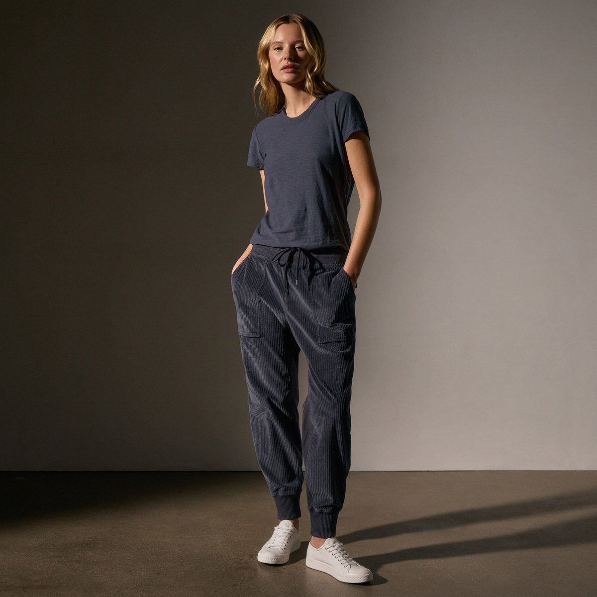 Corduroy Mixed Media Pant in Blue Noir Pigment | James Perse Los Angeles