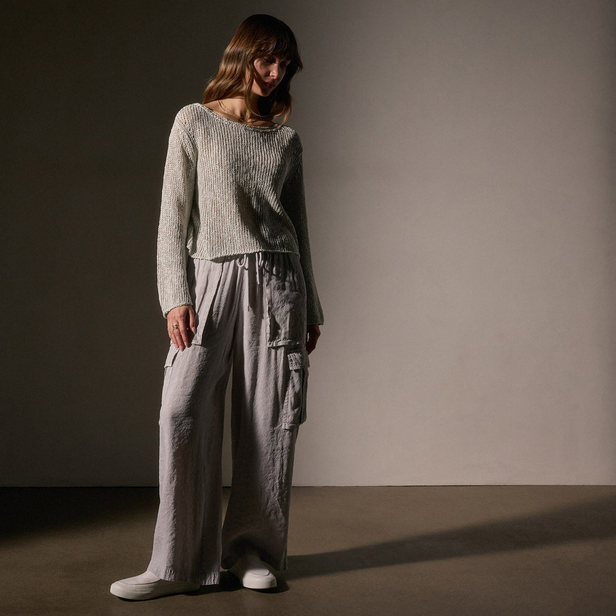 Cotton Linen Open Knt Pullover in Foam | James Perse Los Angeles