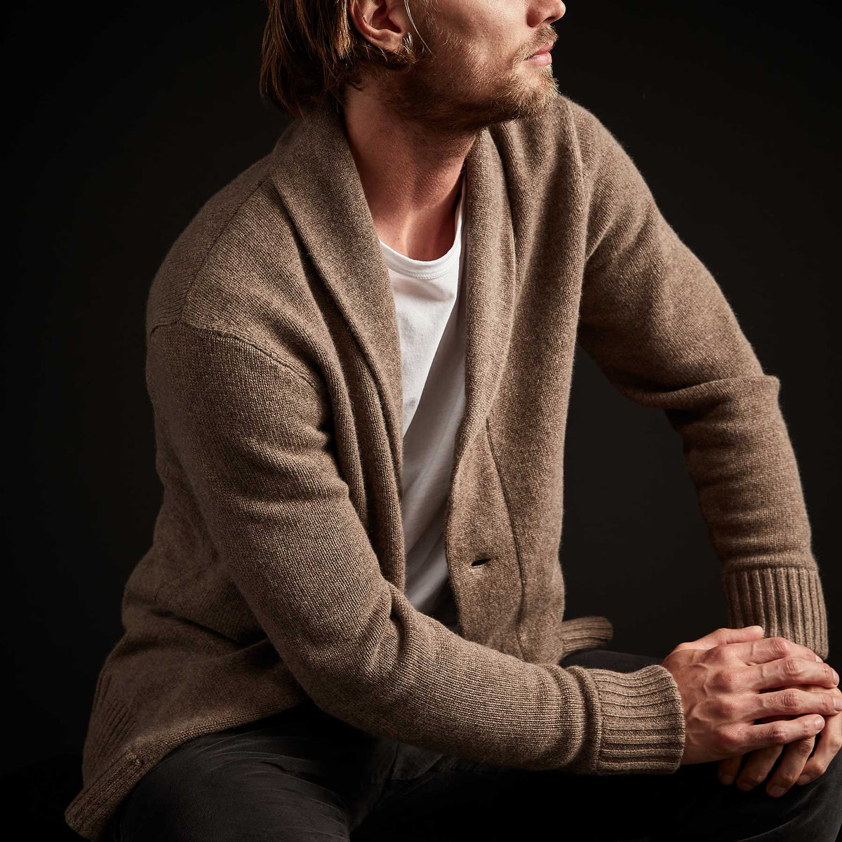 Shawl Collar Button Up Cardigan - Brown Stone | James Perse Los Angeles