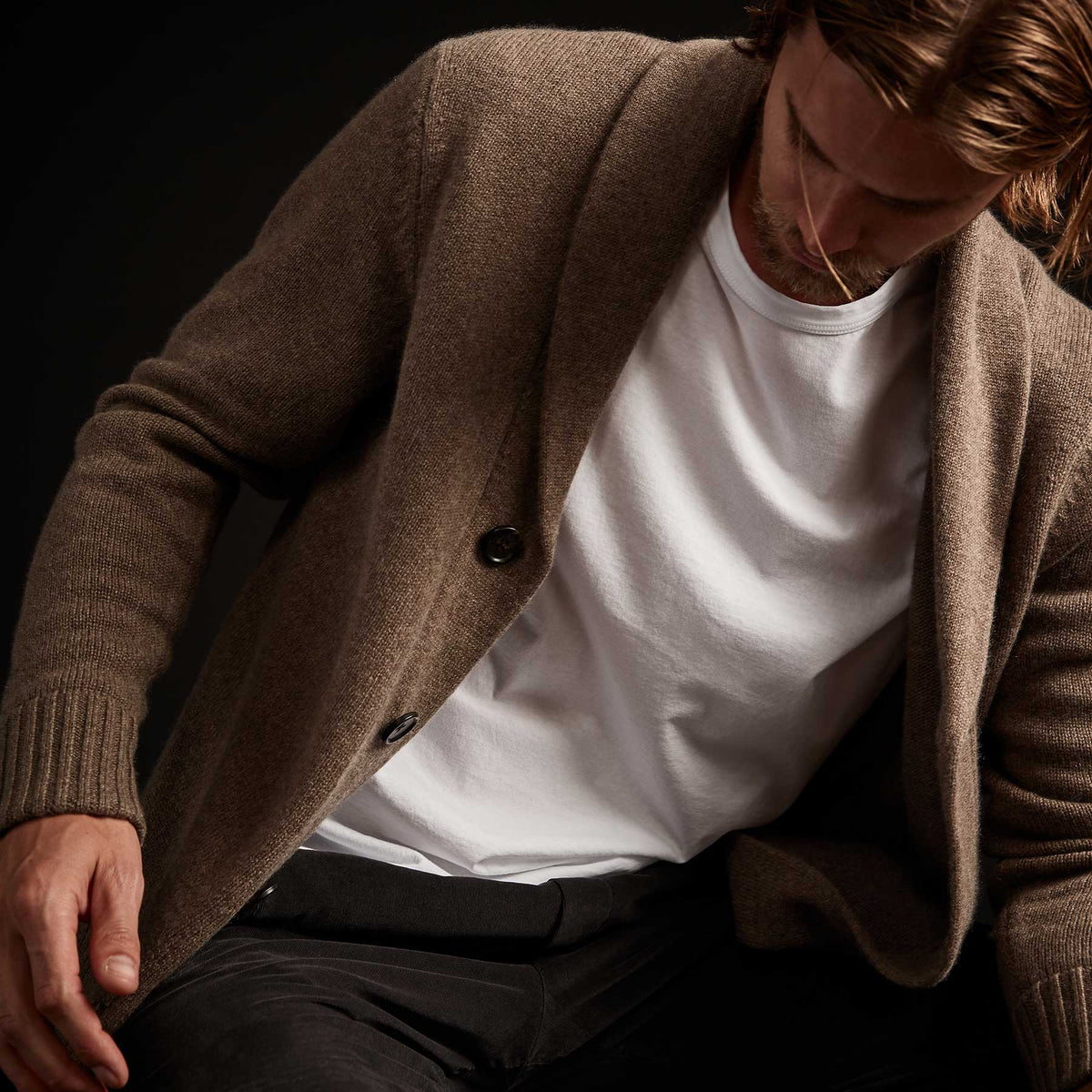 Shawl Collar Button Up Cardigan - Brown Stone | James Perse Los Angeles