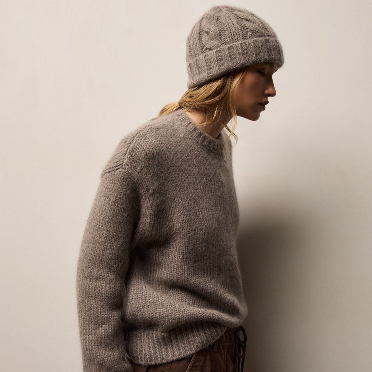 Lightweight Txrd Cashmere Cblknt Beanie in Beige Melange | James Perse Los Angeles / Womens