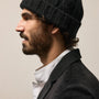 Lightweight Textured Cashmere Cable Knit Beanie in True Black | James Perse Los Angeles / Mens
