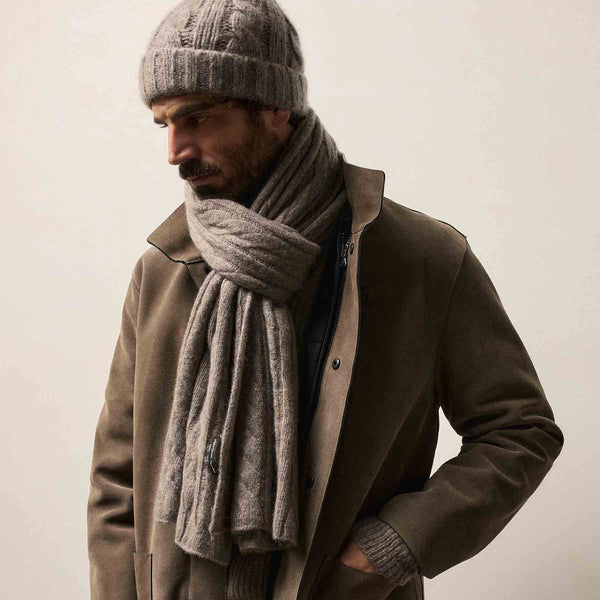 Lightweight Cashmere Cableknit Scarf in Beige Melange | James Perse Los Angeles