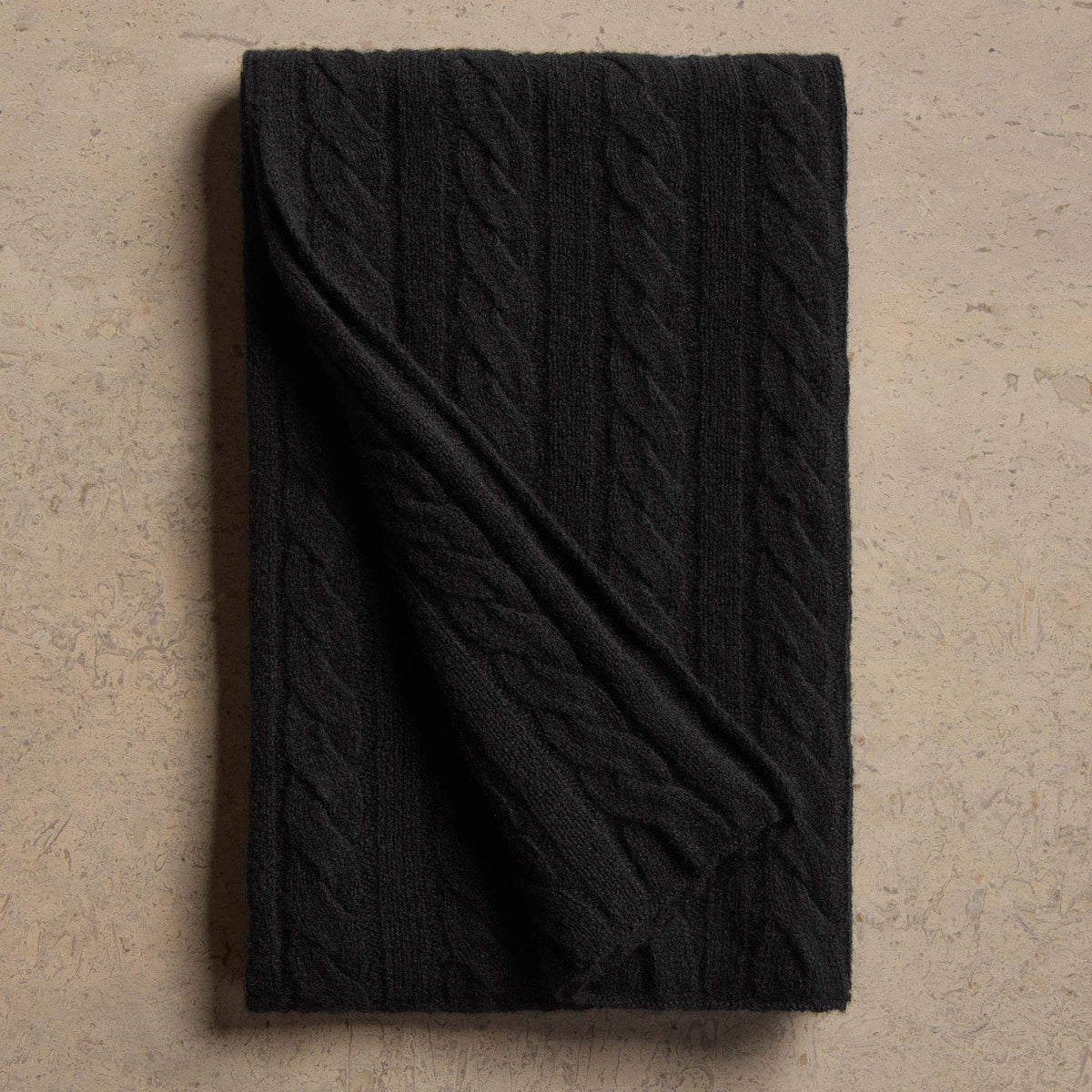 Lightweight Cashmere Cableknit Beanie & Scarf Gift Set In True Black | James Perse Los Angeles