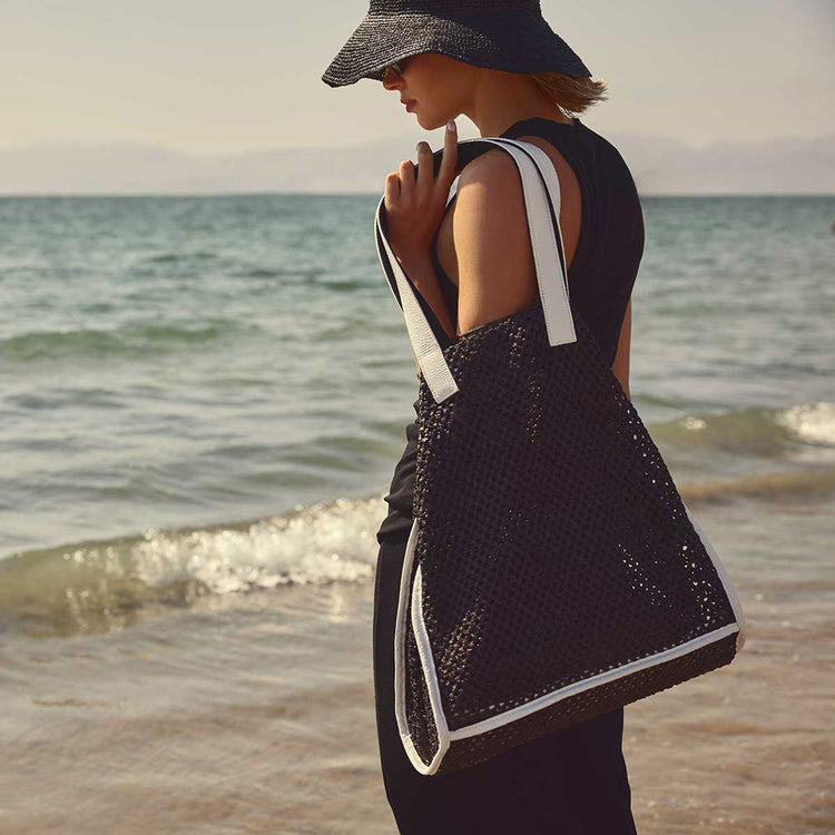Raffia Tote in Black Sea | James Perse Los Angeles