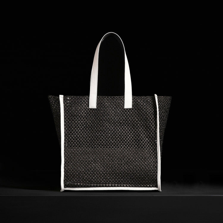 Raffia Tote in Black Sea | James Perse Los Angeles
