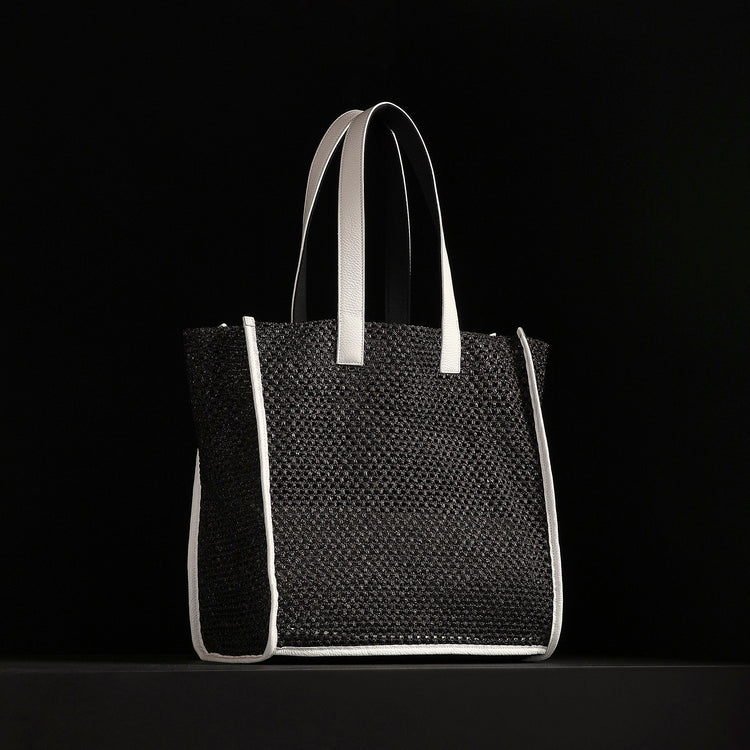 Raffia Tote in Black Sea | James Perse Los Angeles