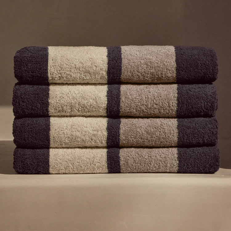 Double Stripe Beach Towel in Carbon/Vintage White/Grey | James Perse Los Angeles