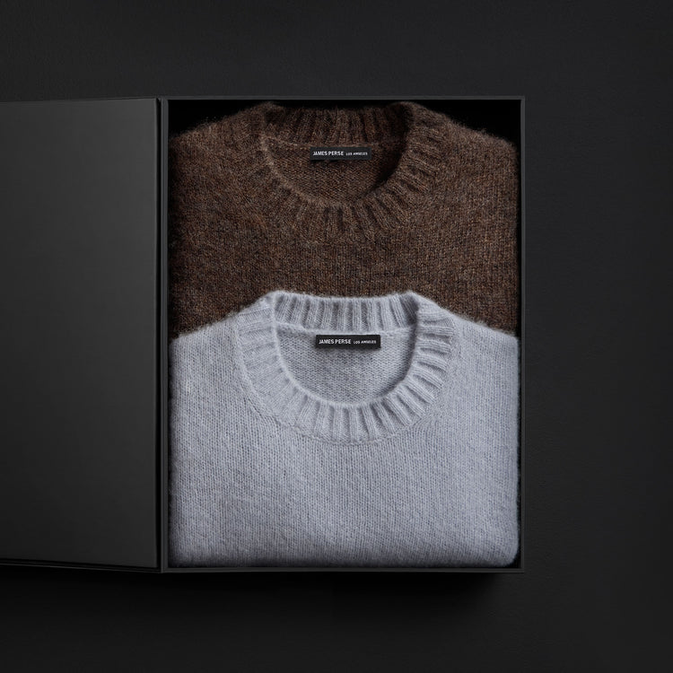 Women's Lightweight Textured Cashmere Crew Gift Set In Bark/Pale Blue | James Perse Los Angeles