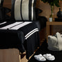 Cashmere Stripe Knit Blanket in Black/White | James Perse Los Angeles