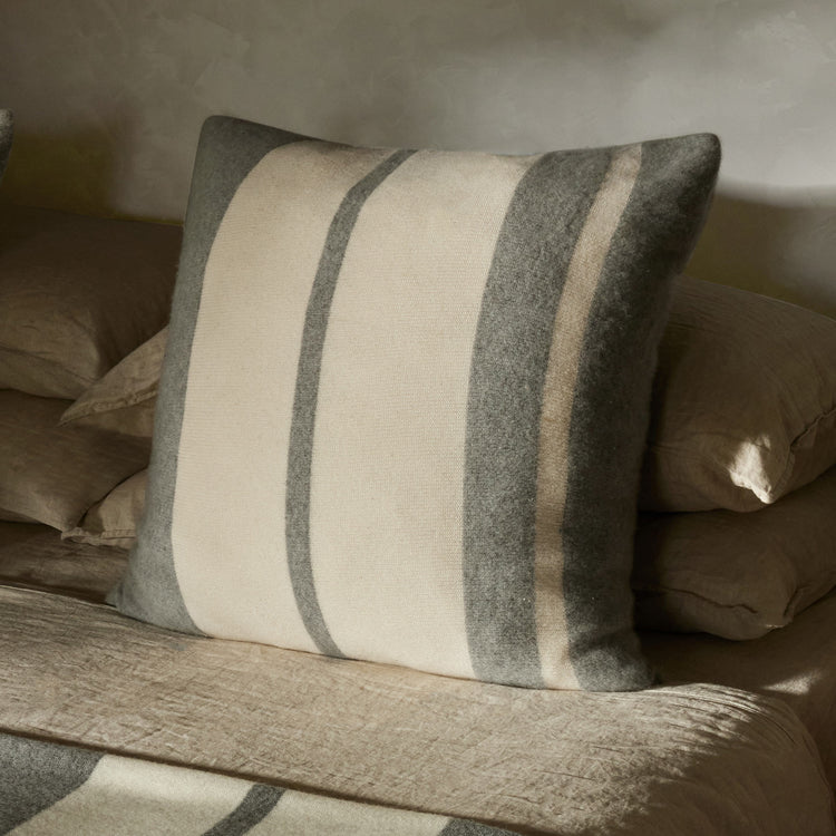 Cashmere Stripe Sham in Heather Grey/White | James Perse Los Angeles