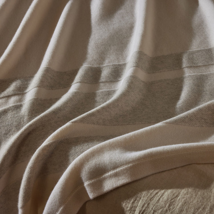 Baja Stripe Knit Blanket in Ivory/Flannel | James Perse Los Angeles