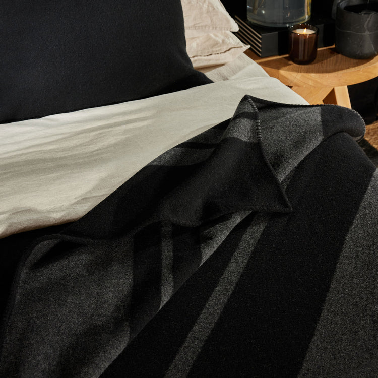 Sarti Stripe Soft Wool Blanket Gift Box in Black/Lead | James Perse Los Angeles