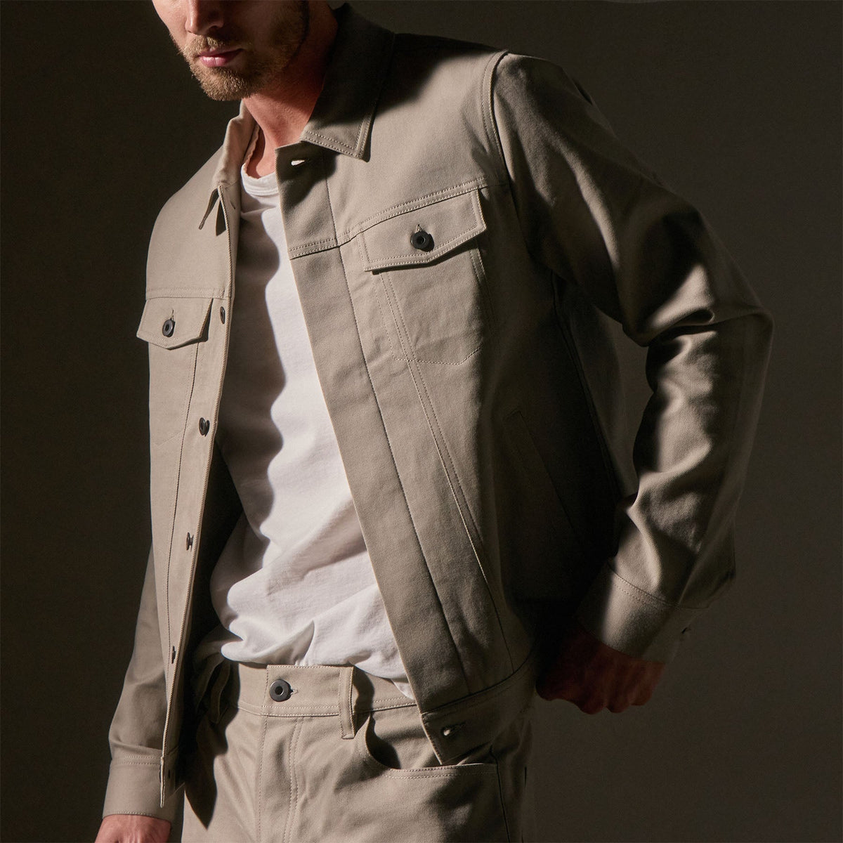 Cashmere Touch Cotton Jean Jkt in Light Tan | James Perse Los Angeles