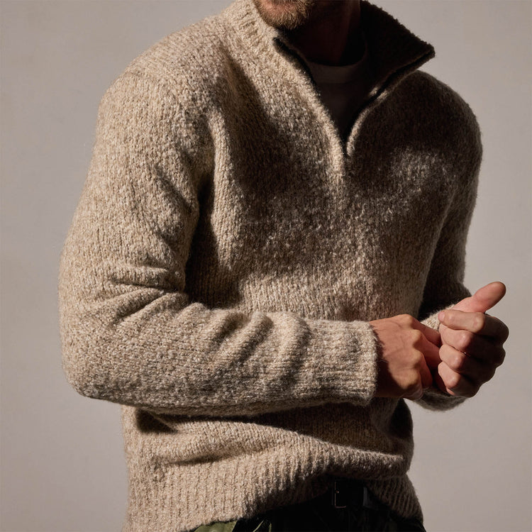 Cotton Wool Blend Chunky Half Zip  in Stone | James Perse Los Angeles