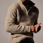 Cotton Wool Blend Chunky Half Zip  in Stone | James Perse Los Angeles