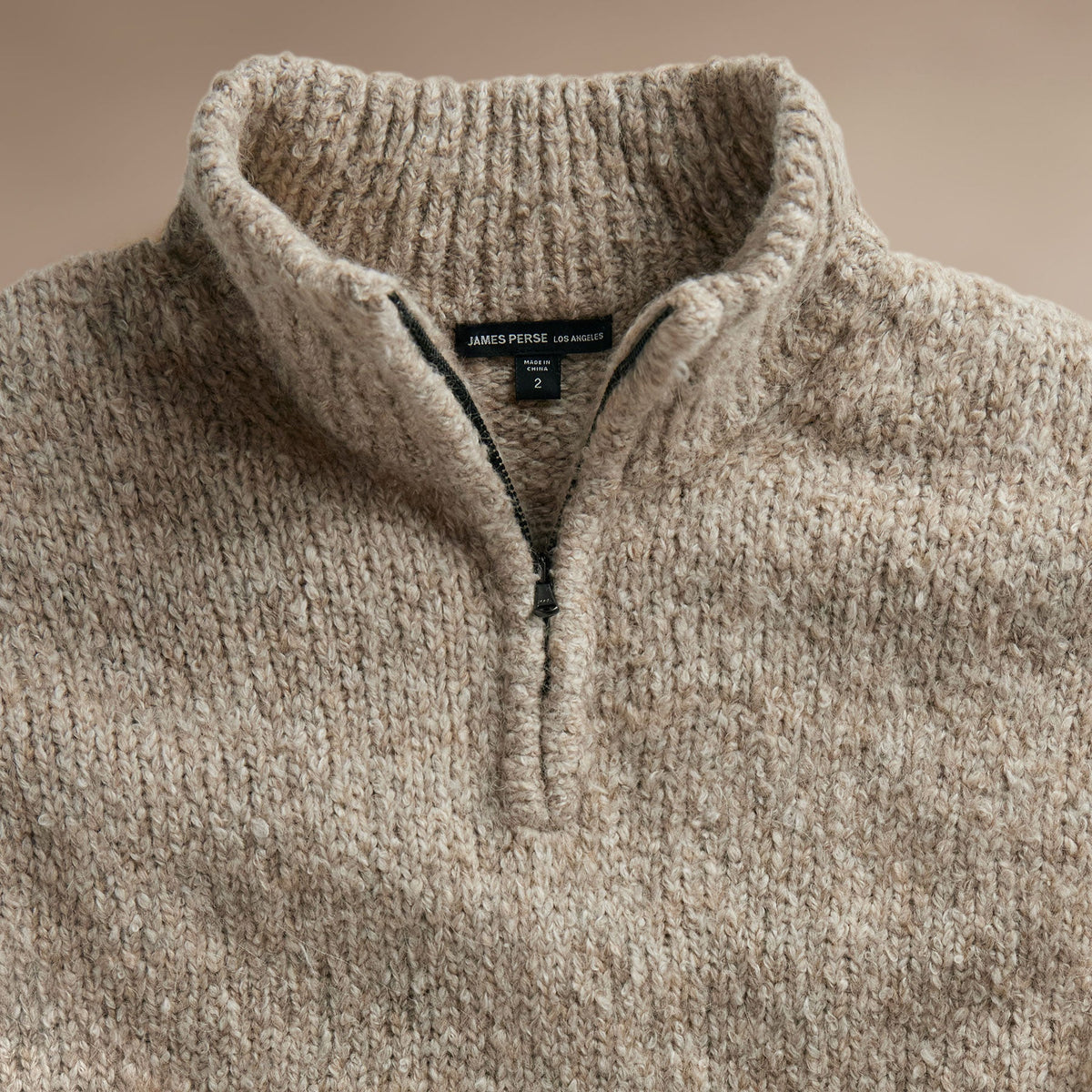Cotton Wool Blend Chunky Half Zip  in Stone | James Perse Los Angeles