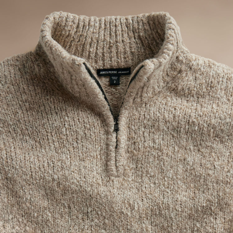 Cotton Wool Blend Chunky Half Zip  in Stone | James Perse Los Angeles