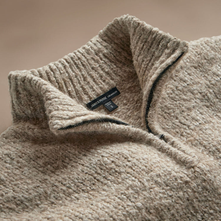 Cotton Wool Blend Chunky Half Zip  in Stone | James Perse Los Angeles
