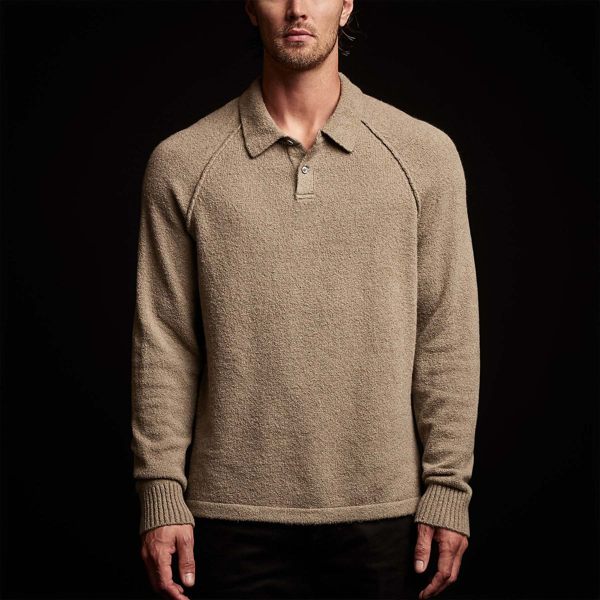 Cashmere Raglan Sweater Polo in Khaki | James Perse Los Angeles
