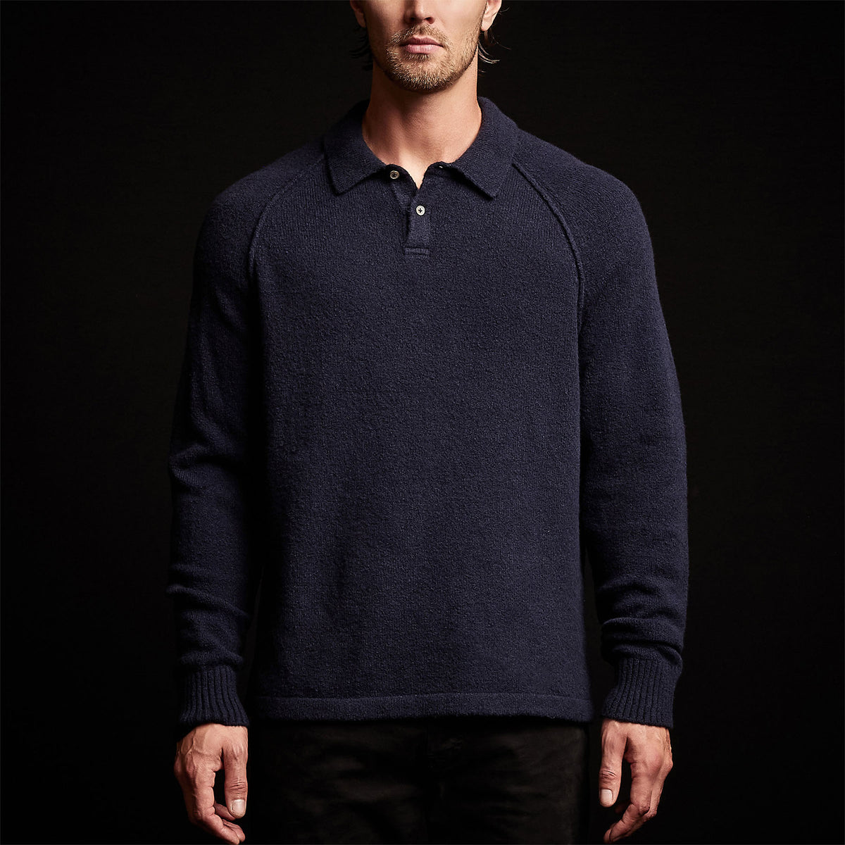 Cashmere Raglan Sweater Polo in Navy | James Perse Los Angeles