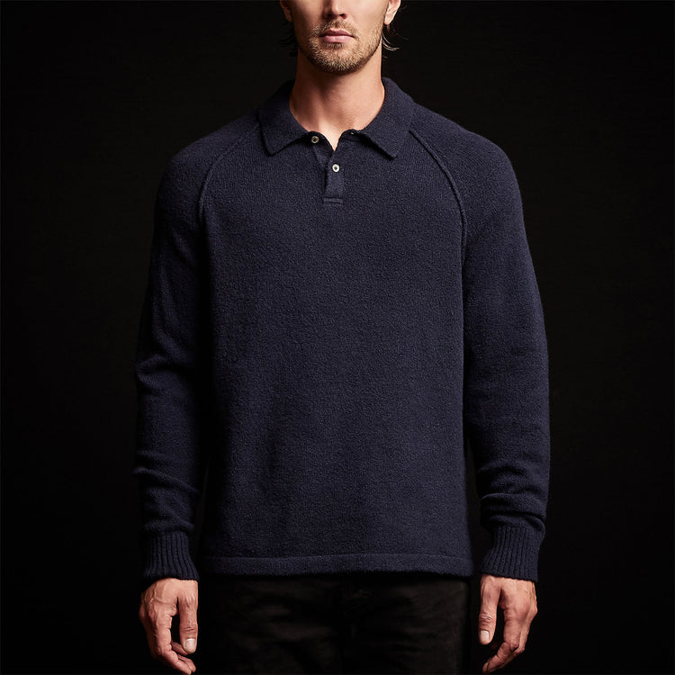 Cashmere Raglan Sweater Polo in Navy | James Perse Los Angeles
