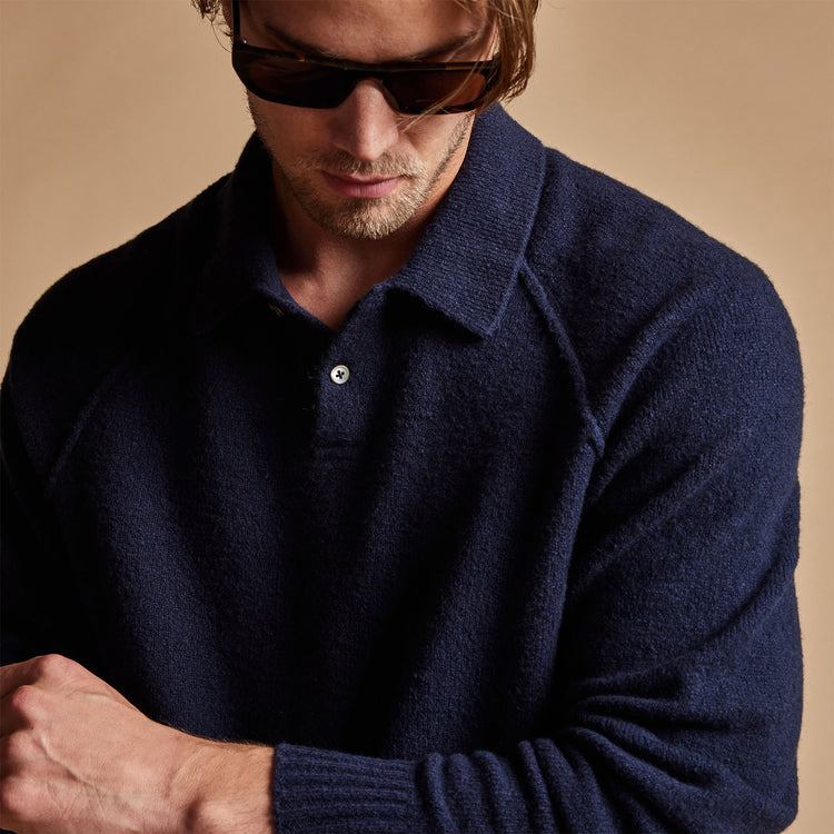 Cashmere Raglan Sweater Polo in Navy | James Perse Los Angeles