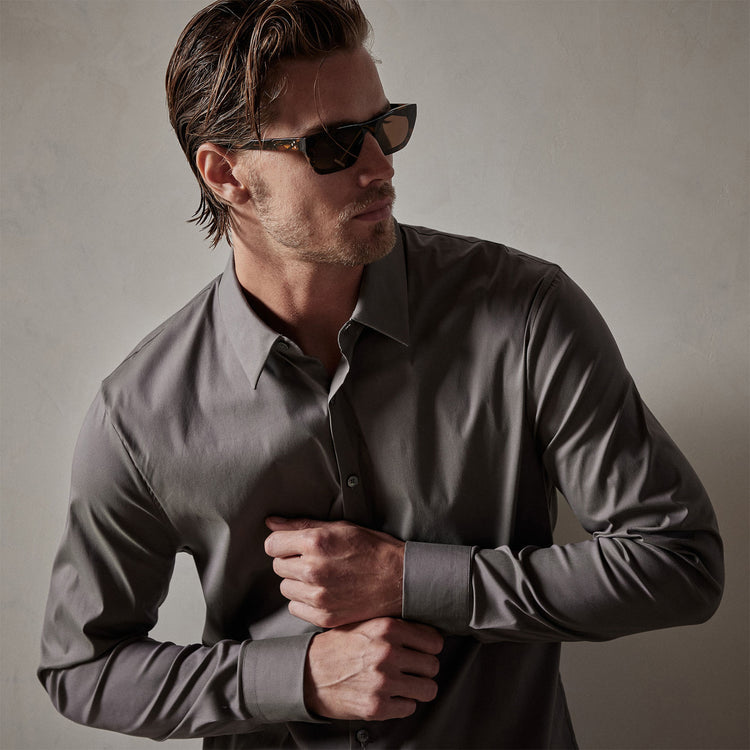 Matte Stretch Poplin Dress Shirt in Dusk | James Perse Los Angeles