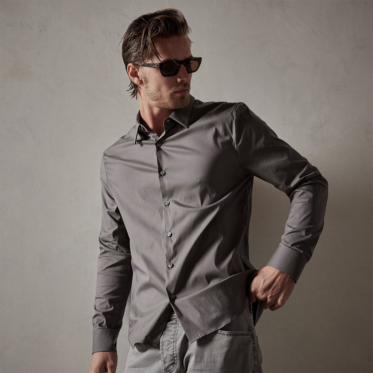 Matte Stretch Poplin Dress Shirt in Dusk | James Perse Los Angeles