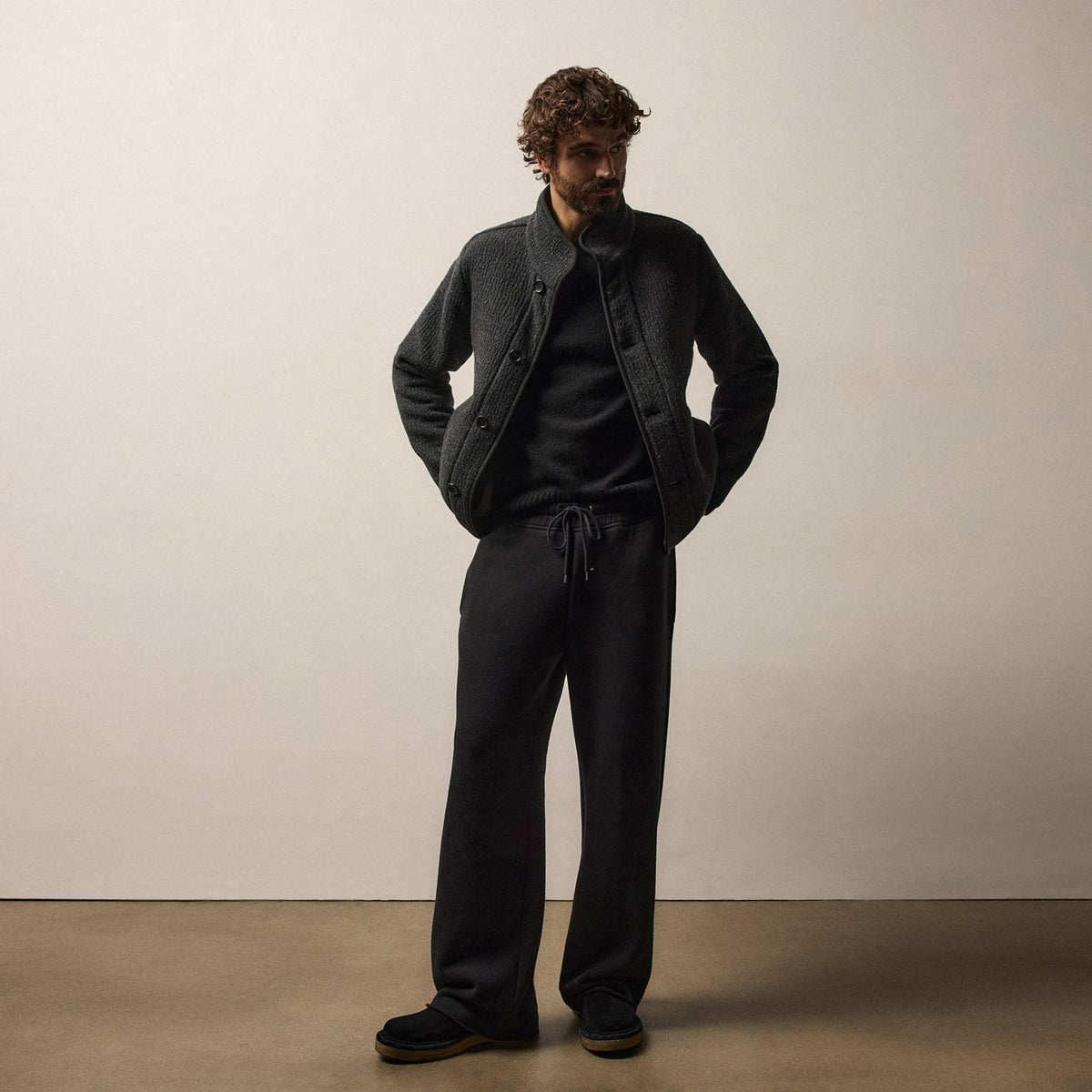 Double Faced Wool Jacket in Coal/Black | James Perse Los Angeles