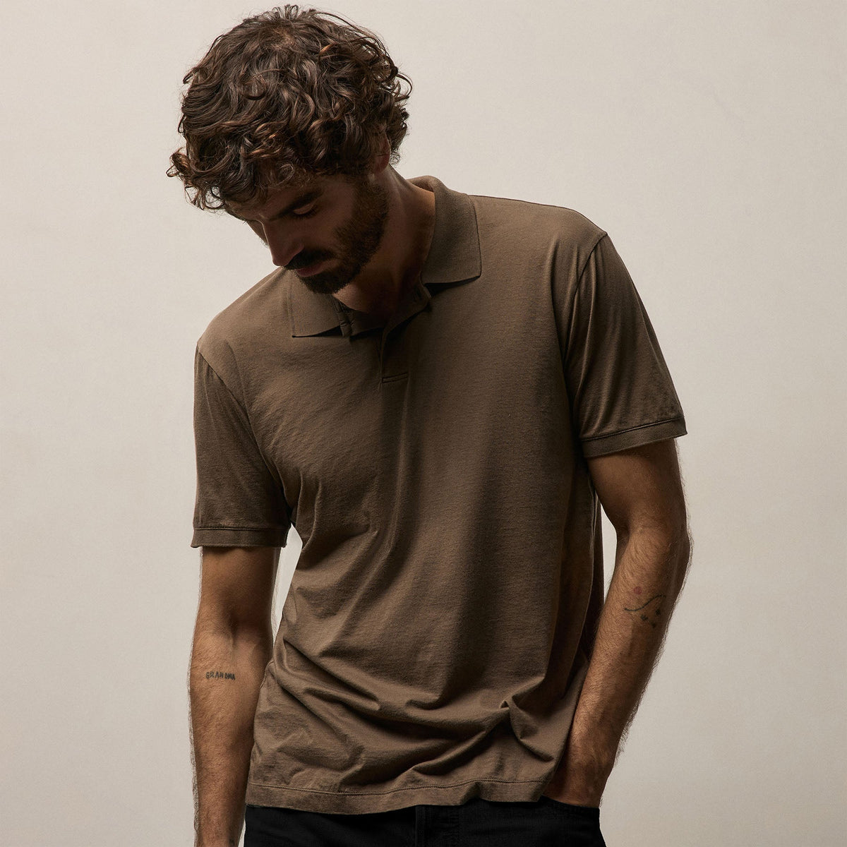 Luxe Lotus Jersey Polo in Caribou | James Perse Los Angeles