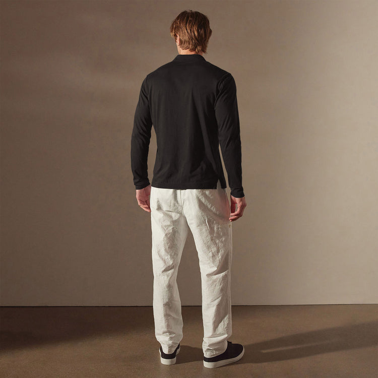 Luxe Lotus Jersey Long Sleeve Polo in Black | James Perse Los Angeles