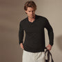 Luxe Lotus Jersey Long Sleeve Polo in Black | James Perse Los Angeles