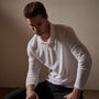 Luxe Lotus Jersey Long Sleeve Polo in White | James Perese Los Angeles