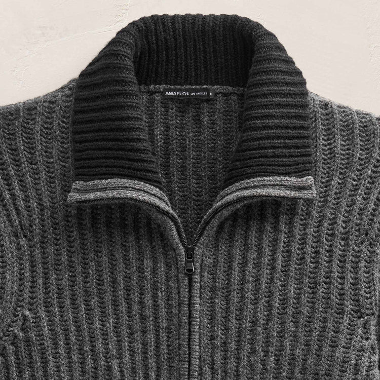 Zip Front Sweater in Anthracite/Black | James Perse Los Angeles