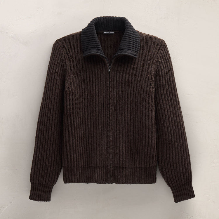 Zip Front Sweater in Kona/Black | James Perse Los Angeles