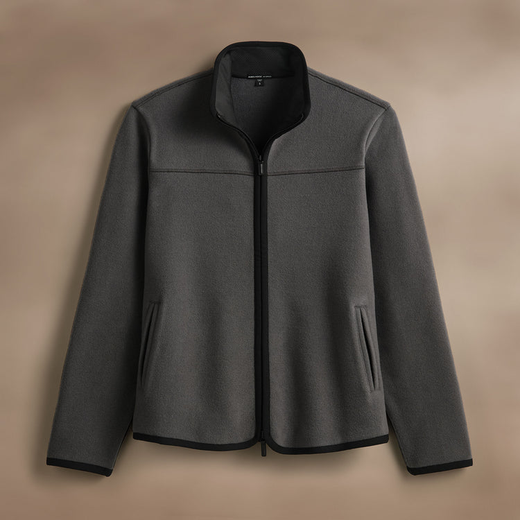 Wool Jersey Zip Front Funnel Neck in Mid Grey/Black | James Perse Los Angeles