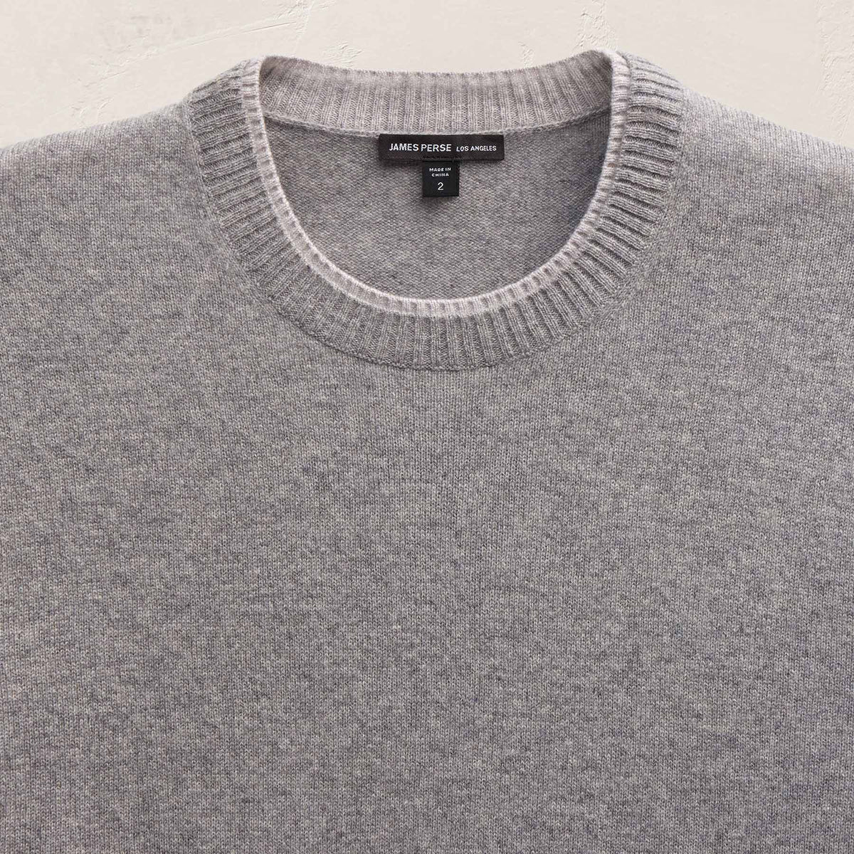 Contrast Trim Cashmere Crew in Heather Grey/Pearl Heather Gry | James Perse Los Angeles